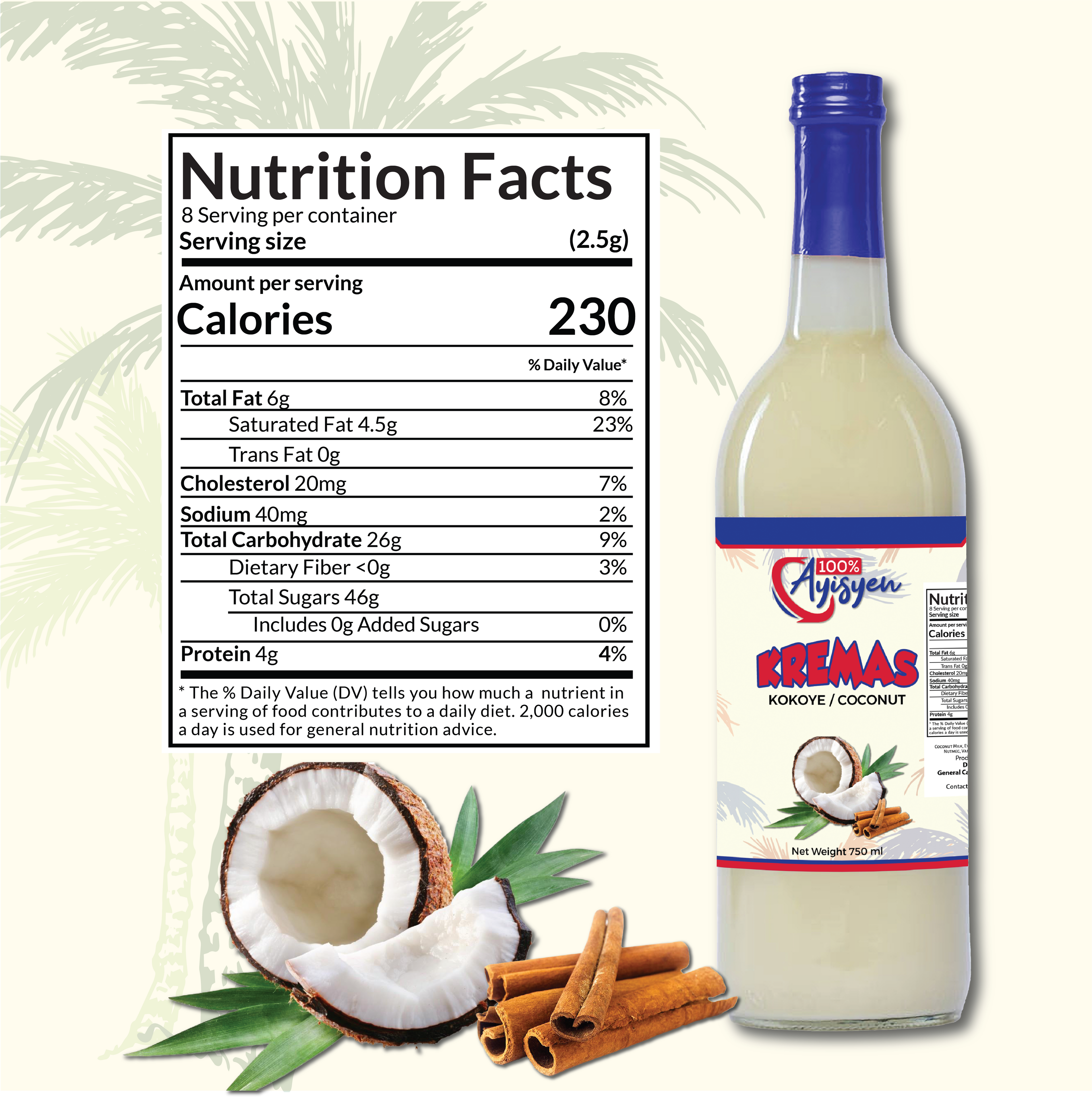 100% Ayisyen Kremas – Kokoye (Coconut) | 750 ml